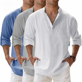 Men’s Cotton-Linen Long Sleeve Shirt – Henley Style, Lightweight & Breathable