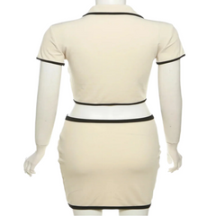 Women's Ribbed Striped Two-Piece Set – Button Top & Hip-Hugging Skirt | Sisterlinda Casual