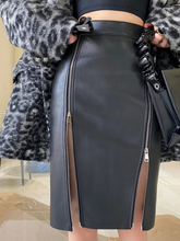 Lautaro Soft Black Pu Leather Midi Skirt Women with Double Slit Zipper High Waist Style Fashion Streetwear