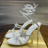 Sexy High Heels Gladiator Sandals Woman Rhinestone Snake Twine Around Ankle Strap Prom Shoes Women Heeled Summer Sandals Women