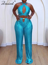 Women's 2-Piece Bandage Set – Hollow Out Crop Top & Wide-Leg Pants Nightclub Outfit