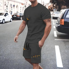 New men's fashionable casual clothing summer sports round neck short-sleeved T-shirt and drawstring shorts breathable suit