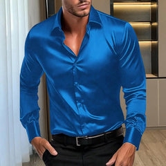 Men’s Long Sleeve Formal Shirt – Wrinkle-Resistant, Non-Iron, Solid Colour, Ice-Silk Comfort – Perfect for Office & Special Occasions
