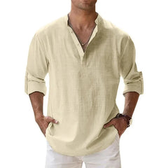 Men’s Cotton-Linen Long Sleeve Shirt – Henley Style, Lightweight & Breathable
