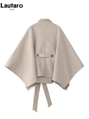 Loose Stylish Luxury Short Soft Woolen Capes for Women Tie Waist Vintage Sleeveless Cloak Coat Women 2025