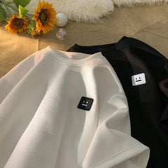 Men's American Retro Waffle Short Sleeve T-Shirt Heavy solid color large size breathable loose casual half sleeve