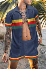 Fashionable Hawaiian printed men's 2-piece set luxurious 3D printed holiday set short sleeved casual beach shirt 2-piece men's