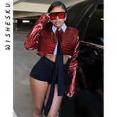 Women O Neck Long Sleeve PU Faux Leather Cropped Jackets Punk Grunge Casual Coats Spring Fall Harajuku Y2K Clothes