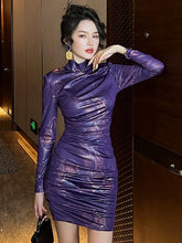 Retro Elegant Fashion Dresses for Women Purple Snake Print Bodycon Skinny Mini Dress Party Femme Clothes Prom Club Vestidos