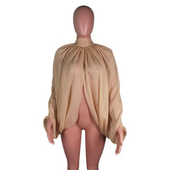 Luxury Sheer Mesh Blouse with Puff Sleeves – Women's Elegant Party Crop Top | Summer Street Fashion