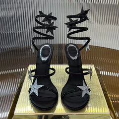 Sexy High Heels Gladiator Sandals Woman Rhinestone Snake Twine Around Ankle Strap Prom Shoes Women Heeled Summer Sandals Women