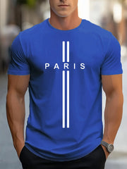Men's loose fitting oversized Paris print casual slim fit round neck short sleeved T-shirt top