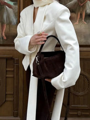 Tossy Elegant Female Striped Suit Coat For Women Scarf Lace-Up Patchwork V-Neck Long Sleeve Luxury Outwear Female Jackets Coat