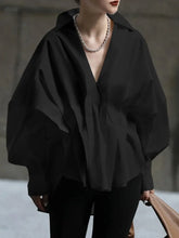 Missuoo Solid Color Simple Shirt for Women Style V-neck Puff Sleeves Loose Fit Blouse One-size Shirt Tops