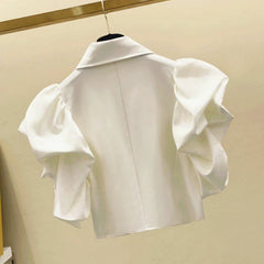 Women's Kawaii Puff Sleeve Crop Top – Vintage Aesthetic Ruffle Shirt | Korean Style Summer Fashion 2025