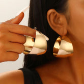 FTCY Retro C-shaped Hoop Earrings for Women Exaggerate Geometric Gold Color Punk Smooth Earrings Women's Party Jewelry