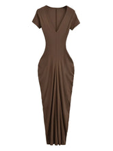 Spicy Girl Sexy Short Sleeved Dress Summer New High Waist Wrapped Hip Tight Large V-neck Long Dress 90AU