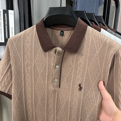 New High-End Men's Hollow Embroidered Polo Shirt Short Sleeve Summer Loose Fit Lapel T-Shirt Casual Breathable Top