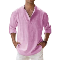 Men’s Cotton-Linen Long Sleeve Shirt – Henley Style, Lightweight & Breathable
