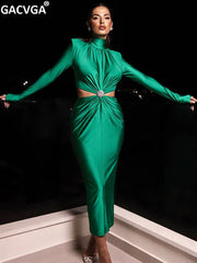 Women's Turtleneck Ruched Bodycon Dress – Elegant Slim Fit Long Sleeve Club Party Dress