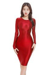 Sexy Satin Shiny Pencil Dresses Package Hip One Step Dresses Women's Elegant Party Bodycon Elastic Miniskirts