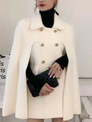 Elegant Knitted Coat Lapel Double Breasted Loose Casual Thick Warm Cape Jacket Women 2025