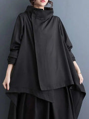 Black Big Size Irregular Jacket New Stand Collar Long Sleeve Swallowtail Women Coat Fashion 2025