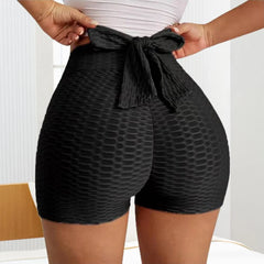 Sexy Women Bow Tie Leggings Shorts Women's Sporty Solid Shorts with Folds and Elastic Waistband Stretchy Comfortable Underwear