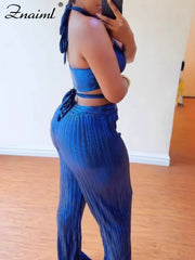 Women's 2-Piece Bandage Set – Hollow Out Crop Top & Wide-Leg Pants Nightclub Outfit