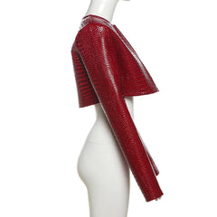 Women O Neck Long Sleeve PU Faux Leather Cropped Jackets Punk Grunge Casual Coats Spring Fall Harajuku Y2K Clothes