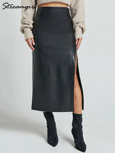 Long Black Leather Skirt With Slit For Women Slim High Waist Bege Office PU Skirts Zipper Women Brown Maxi Skirt Leather Bodycon