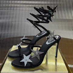 Sexy High Heels Gladiator Sandals Woman Rhinestone Snake Twine Around Ankle Strap Prom Shoes Women Heeled Summer Sandals Women