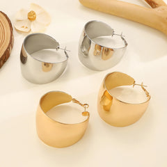 FTCY Retro C-shaped Hoop Earrings for Women Exaggerate Geometric Gold Color Punk Smooth Earrings Women's Party Jewelry