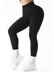 Women's High-Waist Ribbed Fitness Leggings – Solid Color Yoga, Daily Wear & Cycling Tights