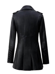 Mauroicardi Fitted Black Skirted Soft Faux Leather Blazer Jacket Women Double Breasted Elegant Luxury Designer Clothes