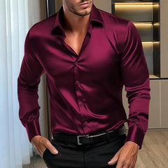 Men’s Long Sleeve Formal Shirt – Wrinkle-Resistant, Non-Iron, Solid Colour, Ice-Silk Comfort – Perfect for Office & Special Occasions