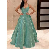 Sleeveless Backless High Waist Sequins Long Dress 2025 Summer Lace Up Elegant Evening Maxi Vestidos Floor Length Wedding Dress