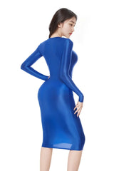 Sexy Satin Shiny Pencil Dresses Package Hip One Step Dresses Women's Elegant Party Bodycon Elastic Miniskirts