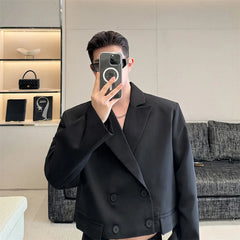 SYUHGFA Men's Clothing Short Style Suit Jacket Loose Solid Color Male Top fashion Doulbe Breasted Blazers