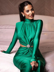 Women's Turtleneck Ruched Bodycon Dress – Elegant Slim Fit Long Sleeve Club Party Dress