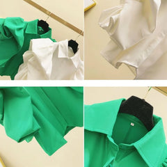 Women's Kawaii Puff Sleeve Crop Top – Vintage Aesthetic Ruffle Shirt | Korean Style Summer Fashion 2025
