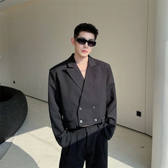 SYUHGFA Men's Clothing Short Style Suit Jacket Loose Solid Color Male Top fashion Doulbe Breasted Blazers