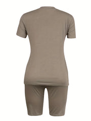 LW BASICS Plus Size Round Neck Regular Fit Breathable Short Sleeve Solid Women Home Two Piece Sets Tracksuits Outfits