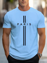 Men's loose fitting oversized Paris print casual slim fit round neck short sleeved T-shirt top