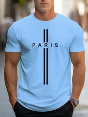 Men's loose fitting oversized Paris print casual slim fit round neck short sleeved T-shirt top