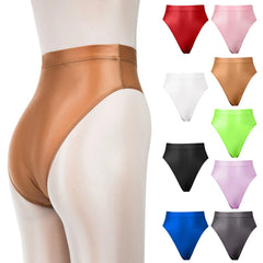 Fashion Solid Seamless Panties Super Thin Shiny Leather Underpants High Waisted Briefs Sexy And Smooth Candy Color Panty