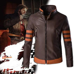 High-end Brand Men's Zipper Leather Jacket Wolverine Slim Fit Short Coat Retro Locomotive Logan Bomber PU Leather Jacket 5XL-M