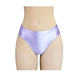 Stretchy, tight, smooth and shiny women's swim trunks with elastic waist and mid-crotch design, suitable for both wearing inside