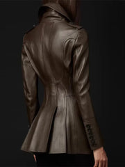 Mauroicardi Fitted Black Skirted Soft Faux Leather Blazer Jacket Women Double Breasted Elegant Luxury Designer Clothes