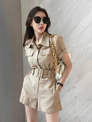 New Fashion Style Summer Women 2 Pieces Outfit Suit Formal Casual Short Cropped Tops Shirt Blouse And Shorts Slim Set